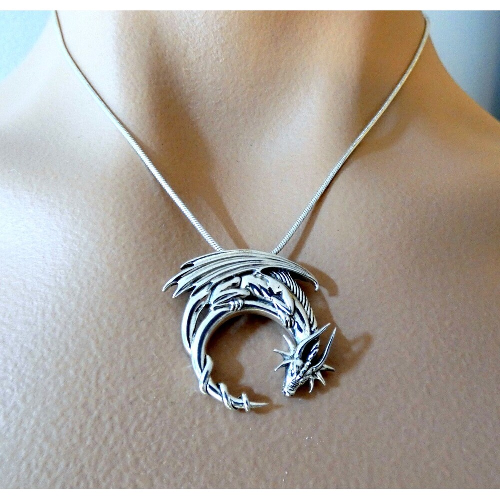 Jessica Galbreth Dragon Moon 925 Sterling Silver Pendant Necklace 16"